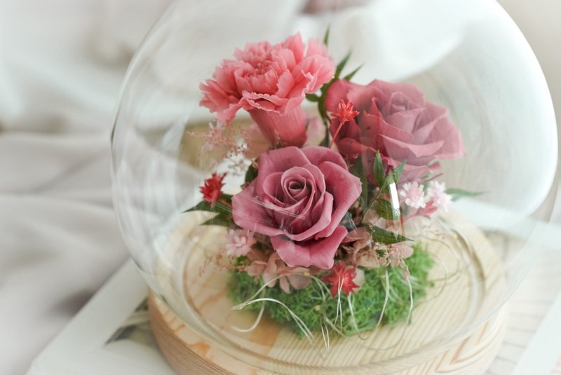 【定制化礼物】母亲节礼物 玻璃罩 钟罩 妈妈 干妈 教师节 生日礼 - 干燥花/捧花 - 植物．花 粉红色