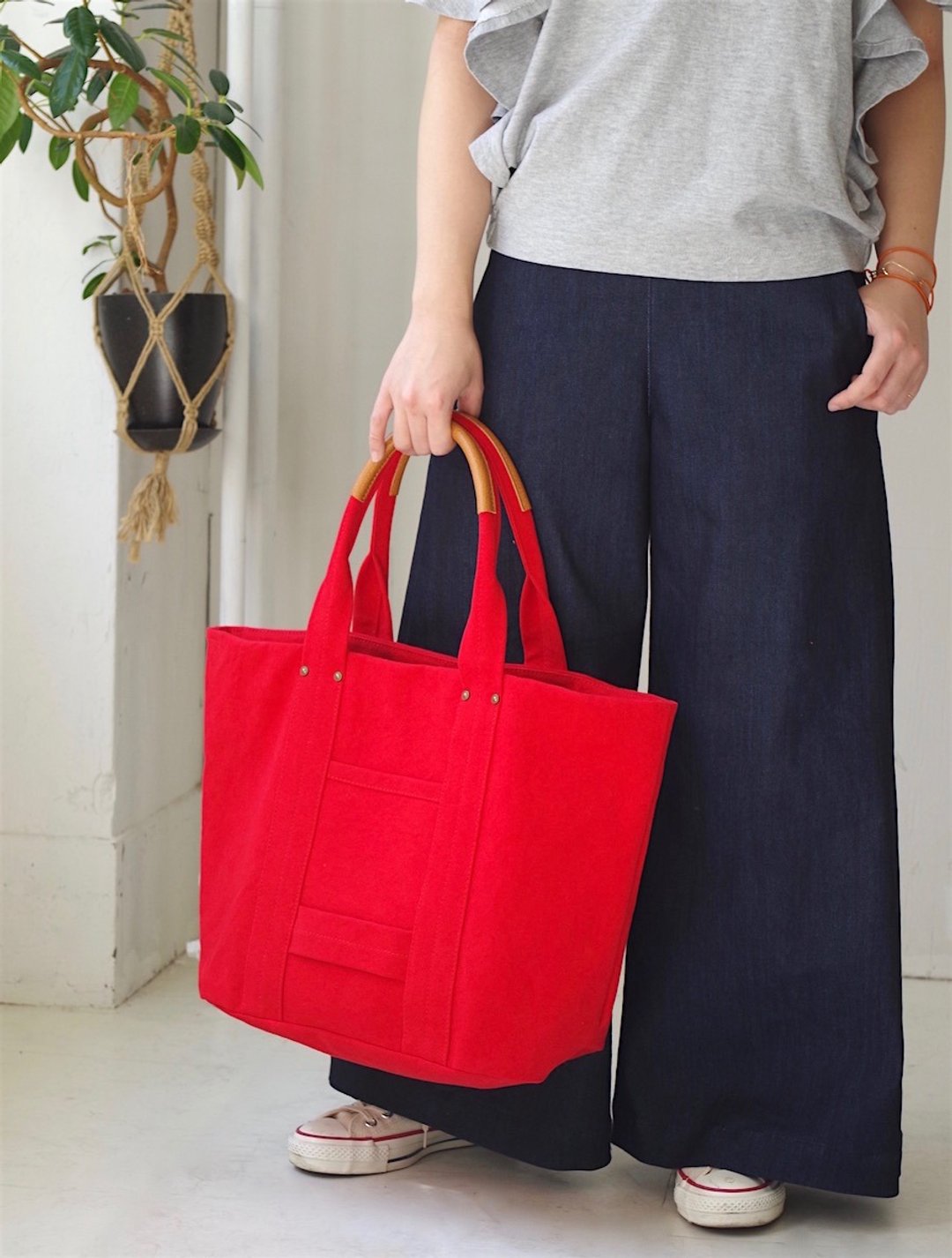 Kurashiki Canvas Tote Bag-Phoenix red - 手提包/手提袋 - 棉 红色