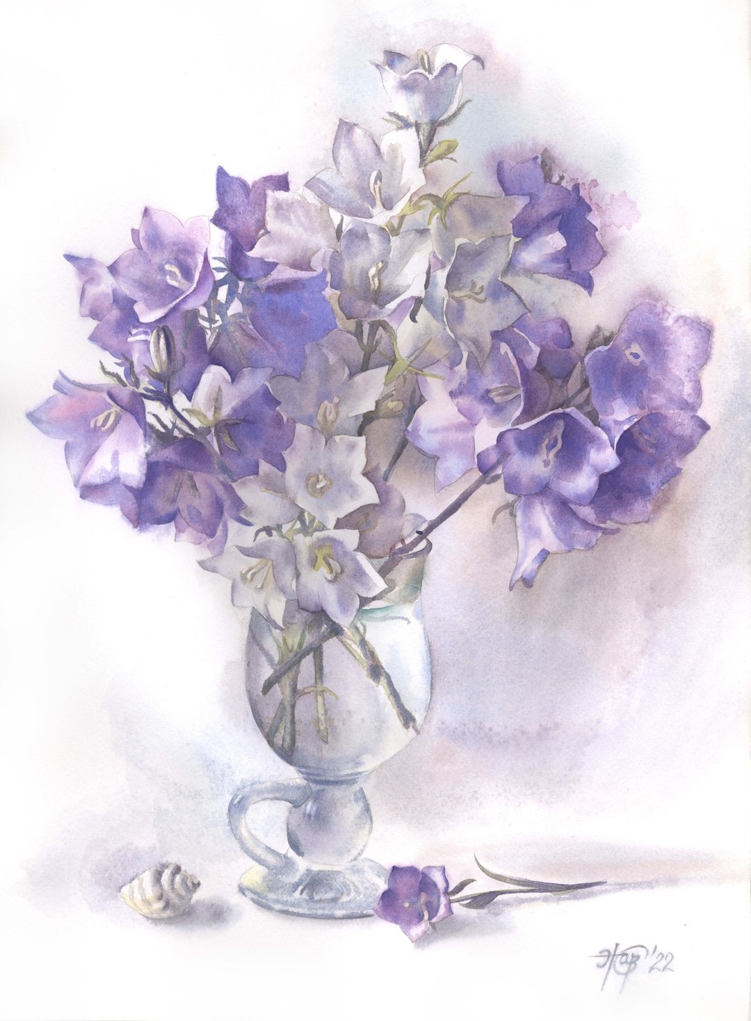 Bluebell in vase watercolor poster by artist Irina Zhunaeva - 海报/装饰画/版画 - 纸 蓝色