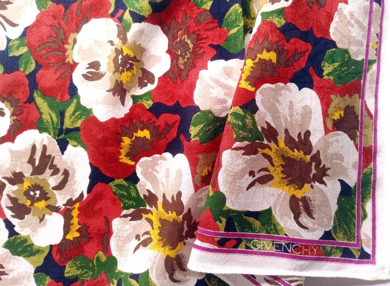 Givenchy 古董手帕 缇花印花领巾 18.5 x 18.5 英寸 - 手帕/方巾 - 棉．麻 红色