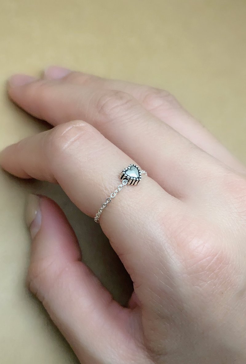 纯银链戒-爱心链戒 - 戒指 - 纯银 