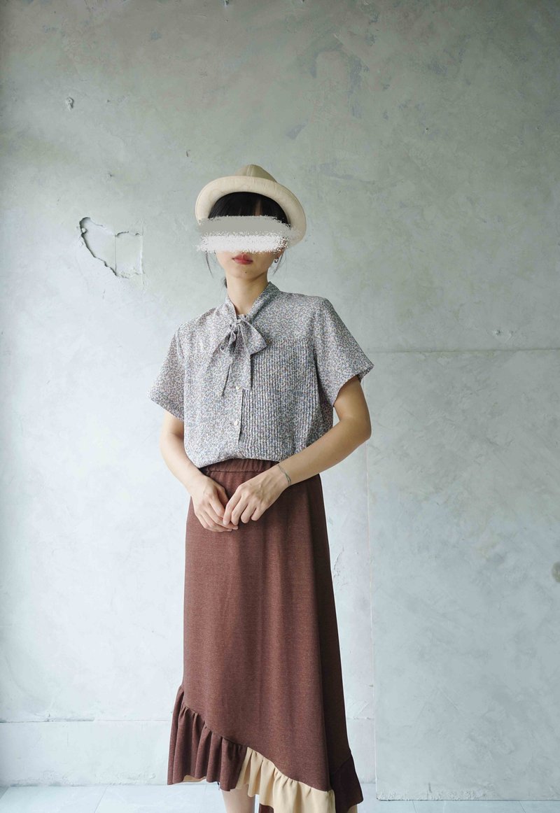 寻宝古着-乡村风小碎花压褶绑带复古衬衫 - 女装衬衫 - 聚酯纤维 多色