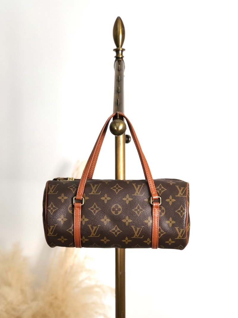 【VintageShop solo 日本直送中古包专卖店】LOUIS VUITTON PAPILLON 经典花纹 帆布手提包 棕色 皮革 圆筒包 vintage y5yhcy - 手提包/手提袋 - 防水材质 咖啡色