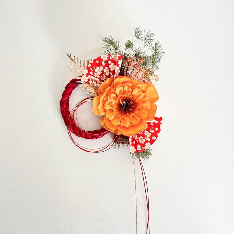 【24小时快速出货】金莲花祈福日式注连绳 - 干燥花/捧花 - 植物．花 红色