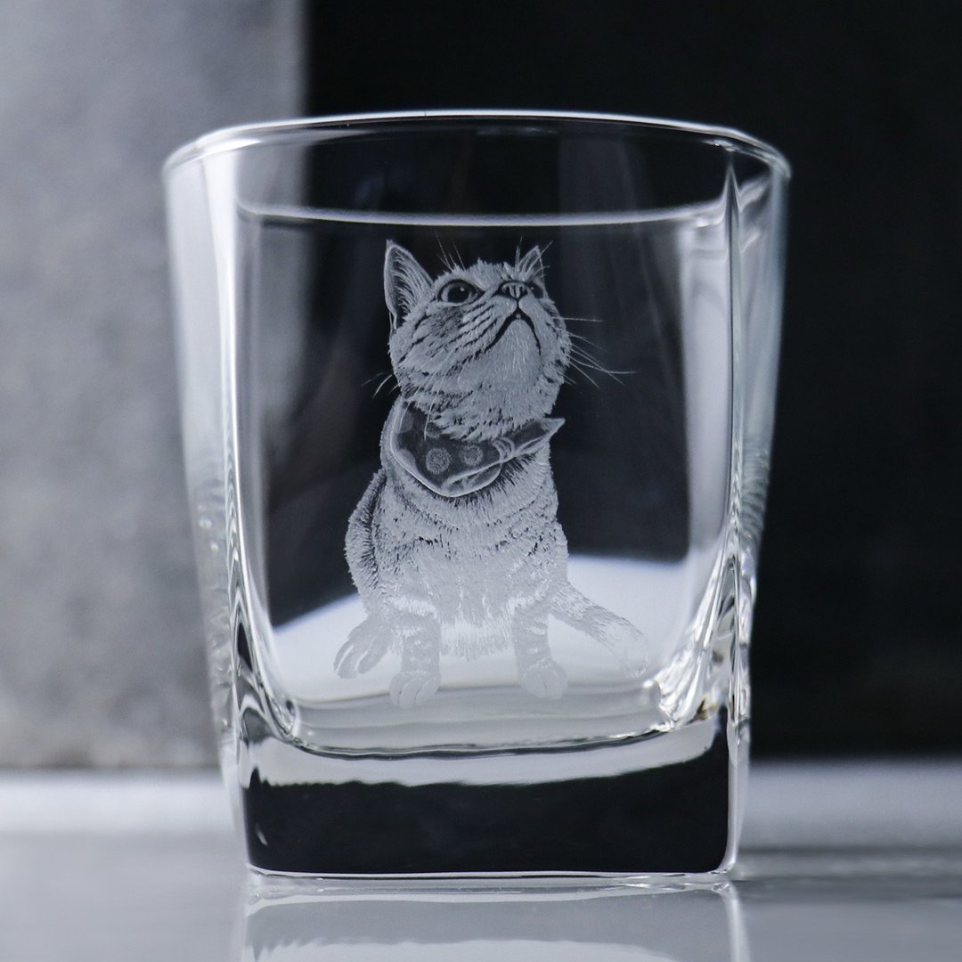 295cc【宠物定制】猫咪 亲亲杯 威士忌杯手工绘制 猫画像 - 订制画像 - 玻璃 灰色