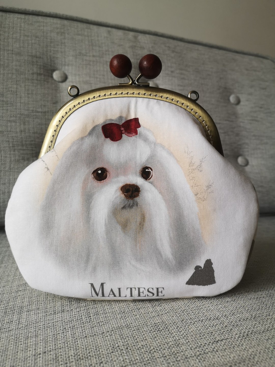 只此一个【萌宠出街】马尔济斯Maltese布艺口金化妆包/斜背袋 - 化妆包/杂物包 - 棉．麻 灰色