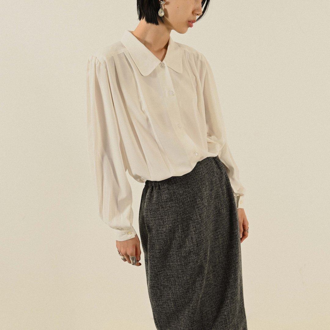 【NaSuBi Vintage】垂坠轮廓打褶古着衬衫 - 女装衬衫 - 其他人造纤维 