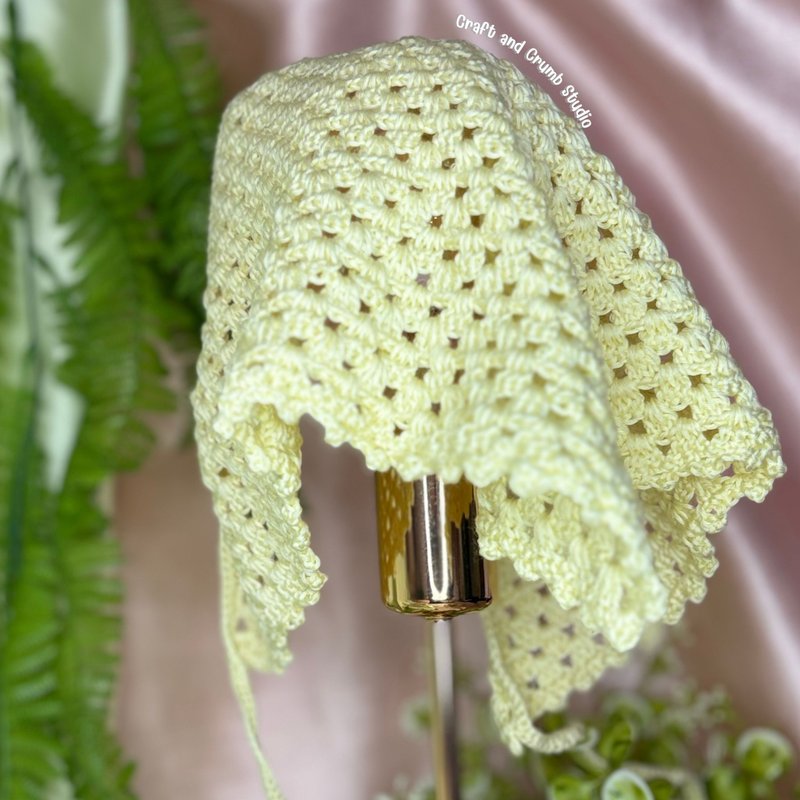 柠檬奶油 复古田园风手工钩织三角头巾 - 发饰 - 其他材质 