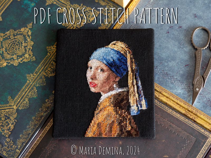 戴珍珠耳环的女孩 - Jan Vermeer - PDF 十字绣图案十字绣 - 手工艺教程/工具书 - 其他材质 
