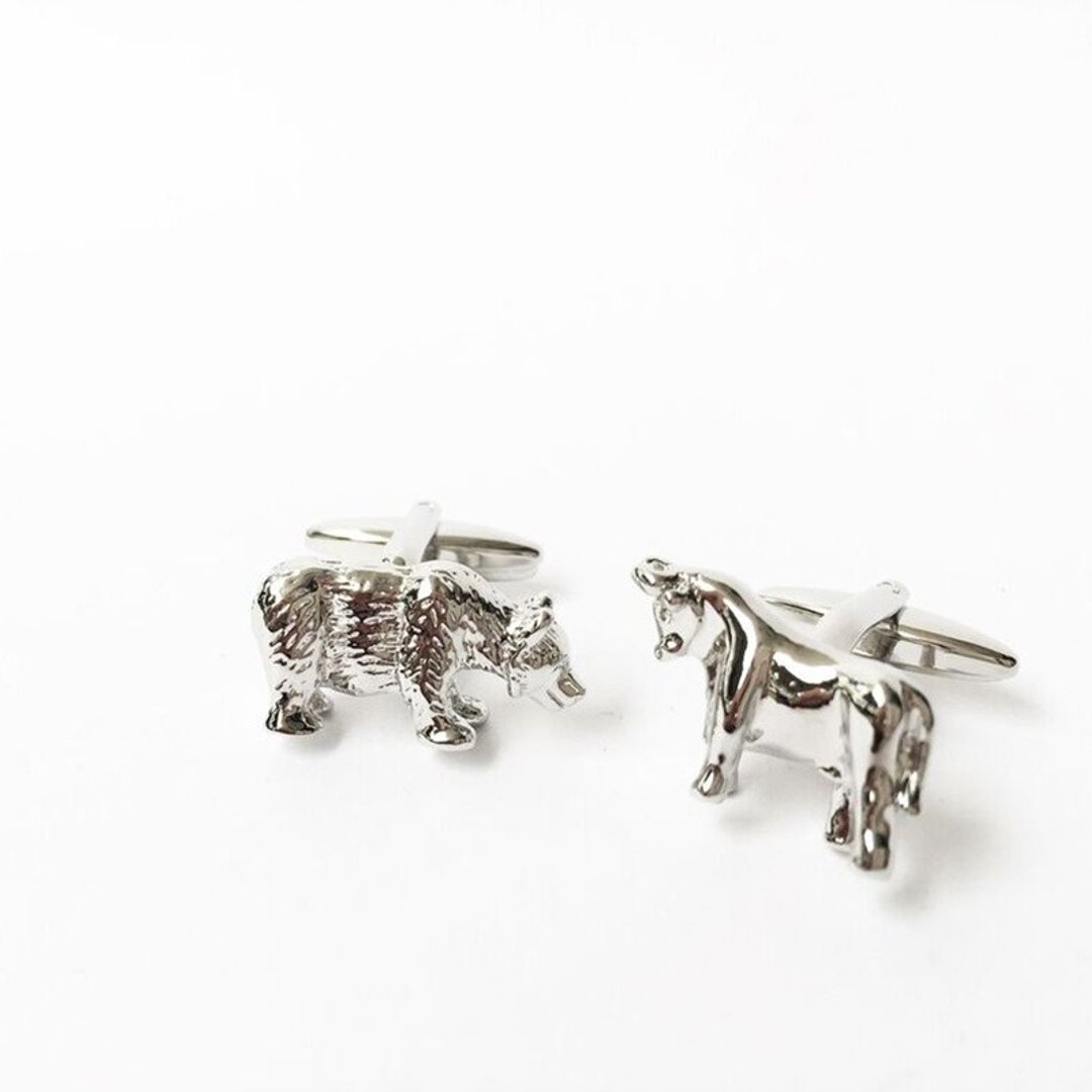 银行 金融 股市 牛熊袖扣 Cow, Bear Cufflink - 袖扣 - 其他金属 