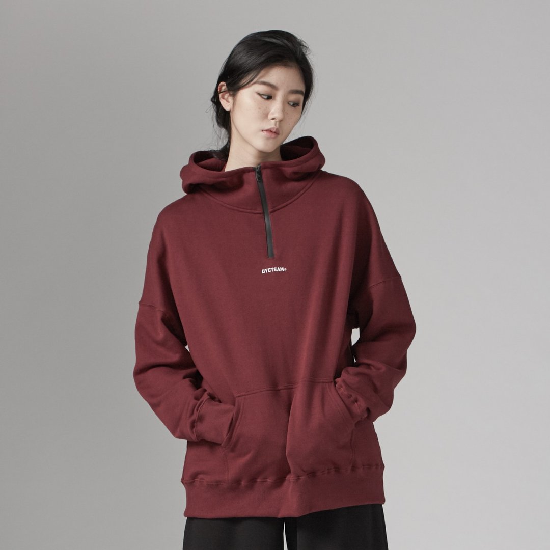 DYCTEAM - Half Zipper Hoodie - 中性连帽卫衣/T 恤 - 棉 红色