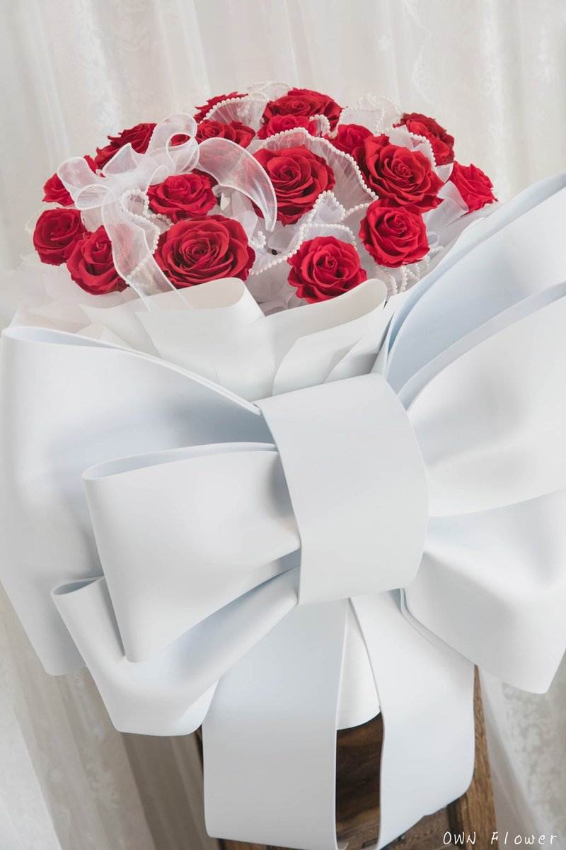 大蝴蝶结花束/永生花束/巨大花束/生日惊喜/情人节花束/求婚花束 - 干燥花/捧花 - 植物．花 白色