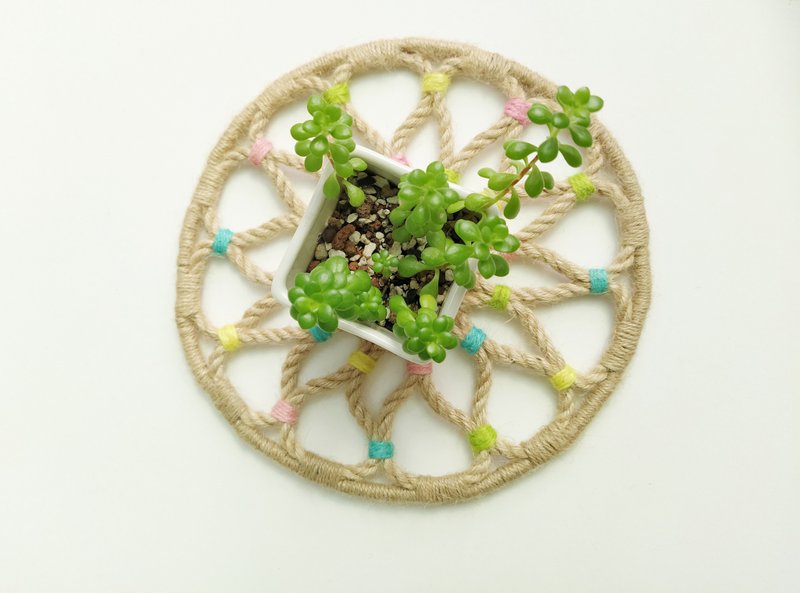 麻绳手工编织窗花垫/圆形款 - 摆饰 - 棉．麻 卡其色