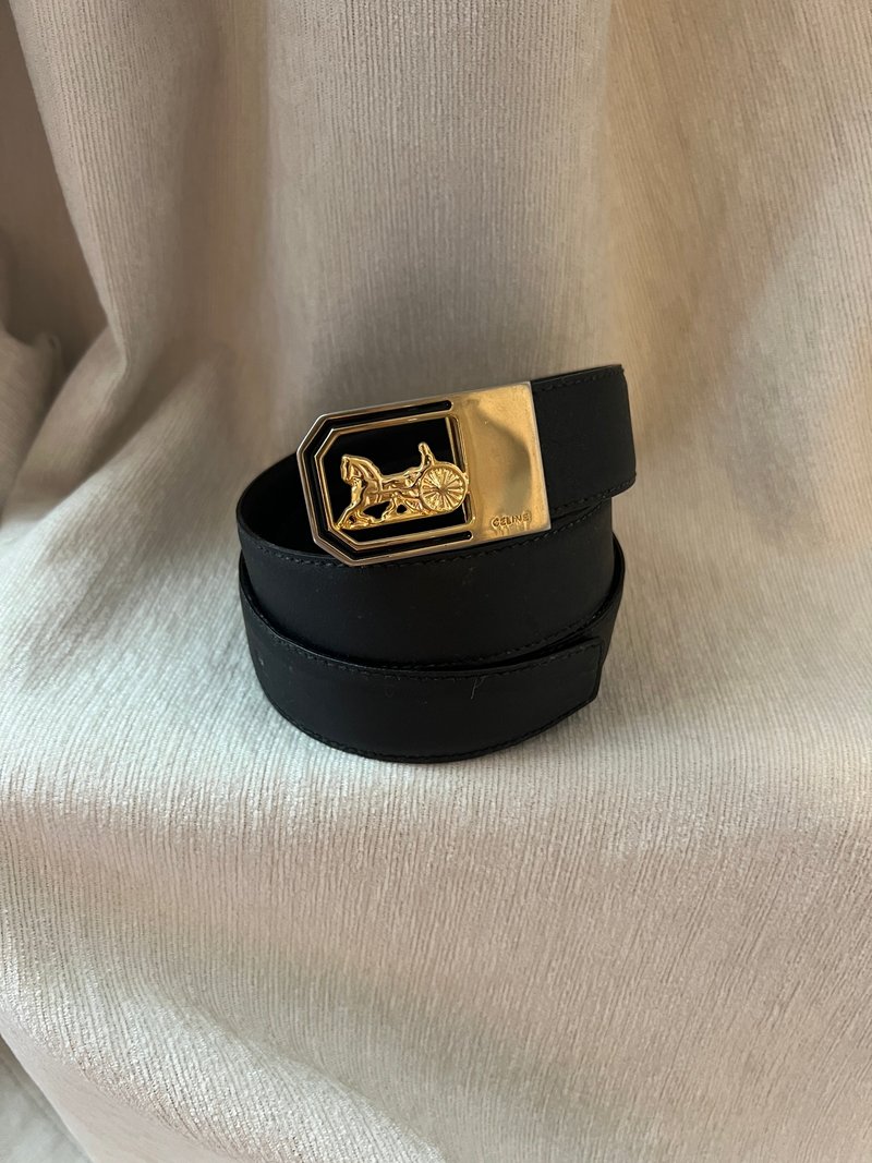 Celine黑色皮革马车中古皮带腰带 日本Vintage - 皮带/腰带 - 真皮 黑色