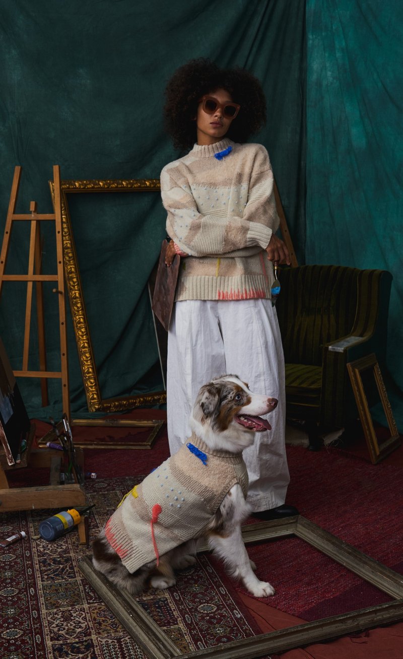 MULTI LAB - 405粗针羊毛层次变化手绣宠物毛衣 - 衣/帽 - 羊毛 白色