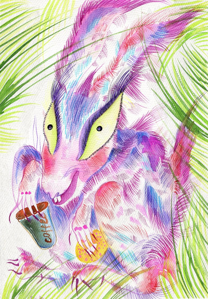 兔子原创水彩艺术兔子与咖啡原画白兔 - 海报/装饰画/版画 - 纸 多色