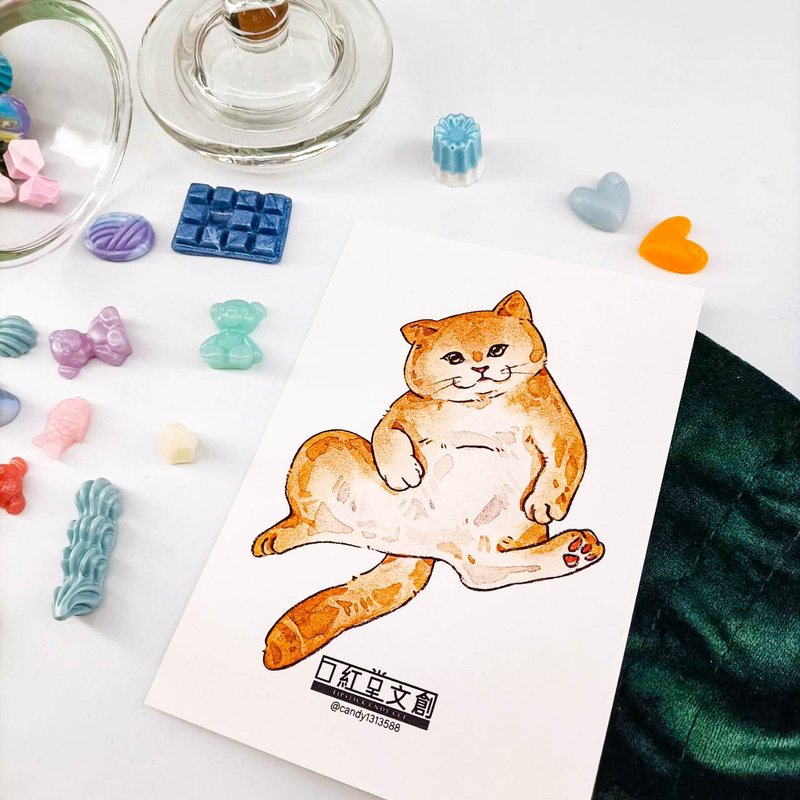 KR474_口紅堂明信片_橘貓5_candy1313588 postcard - 卡片/明信片 - 纸 多色
