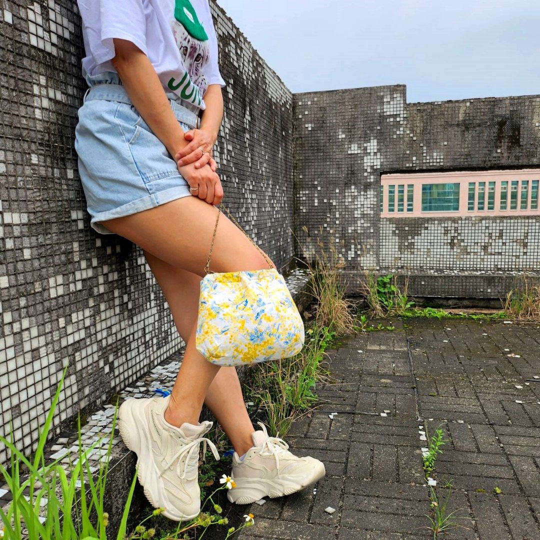 夏日美好弹片口金包 手提包 斜背包 侧背包 日本设计布 - 侧背包/斜挎包 - 棉 蓝色