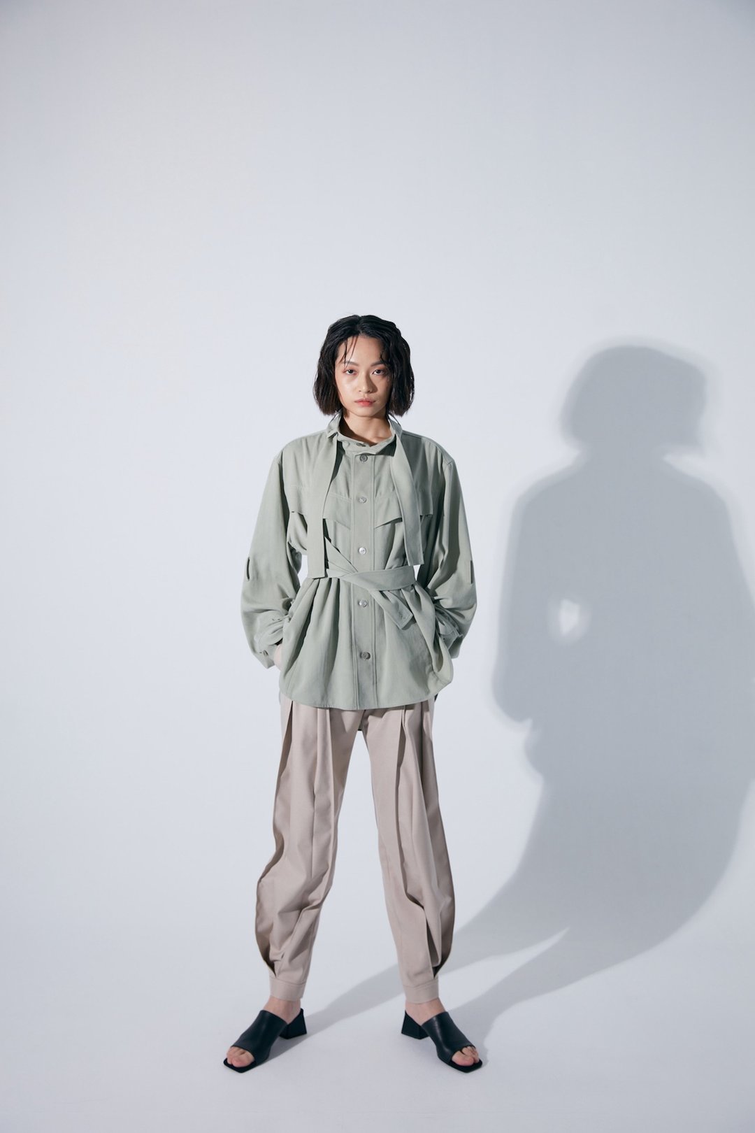 衬衫式绑带外套 - 女装衬衫 - 聚酯纤维 绿色
