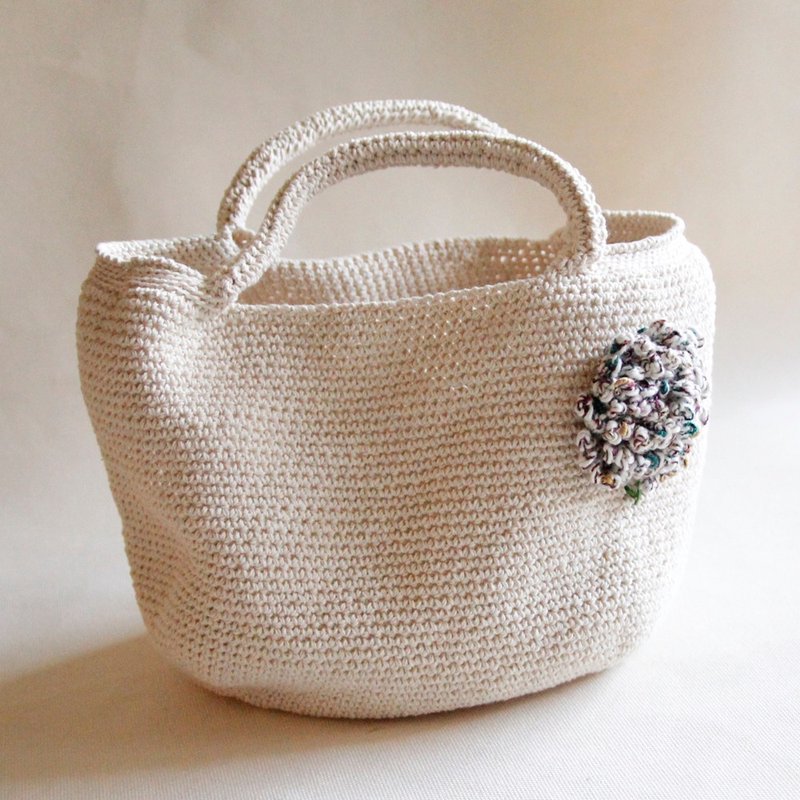 毛线编织手作礼物 绚丽绣球花/烟火花  白色棉麻手编包 - 手提包/手提袋 - 其他材质 白色