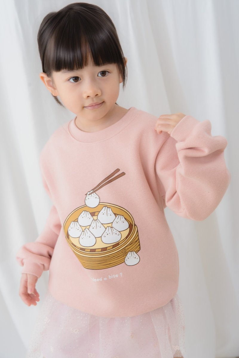 Kid-麻糬兔小笼包-刷毛大学T Sweatshirt (柔粉色) - 亲子装 - 棉．麻 多色