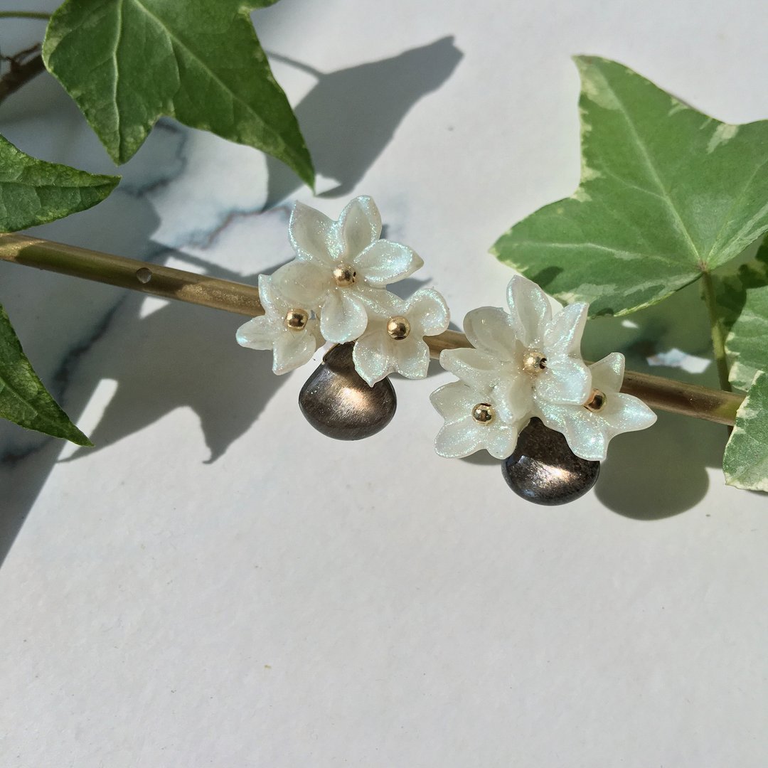 手工耳环 波斯迷幻 黑太阳石 - 耳环/耳夹 - 宝石 黑色