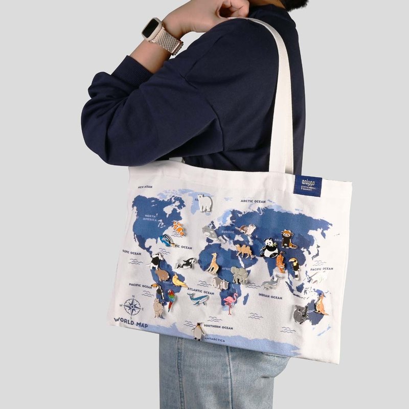 世界地图帆布袋 环保购物袋 - 侧背包/斜挎包 - 棉．麻 