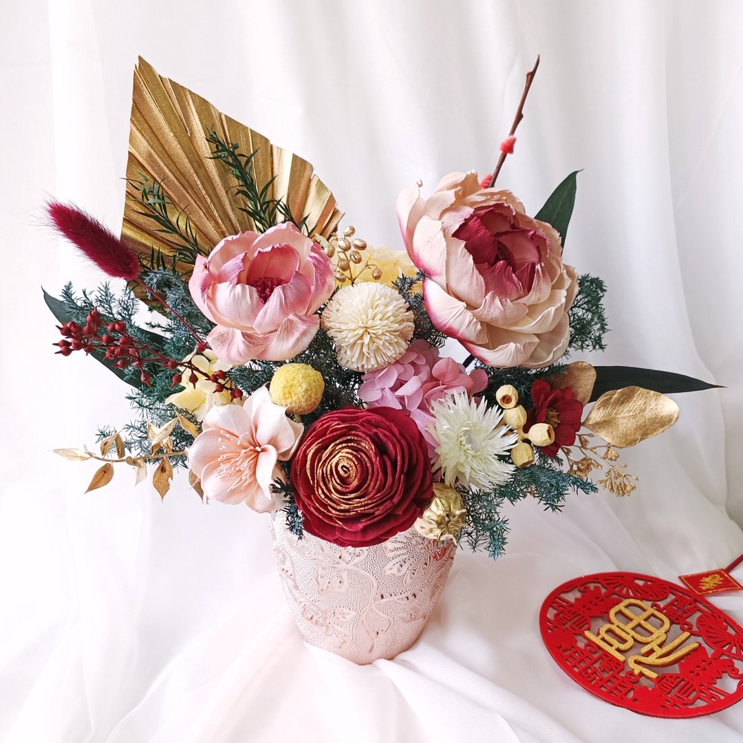 【百花齐放】35cm 新年/永生花/干燥花 - 干燥花/捧花 - 植物．花 金色