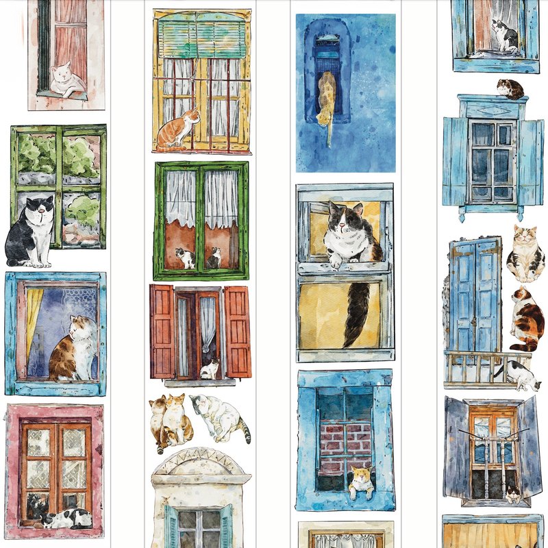 裏外 猫のしもべ PET 割型貼紙卷 和紙膠帶 5米卷 (kiss-cut) - 纸胶带 - 其他材质 多色