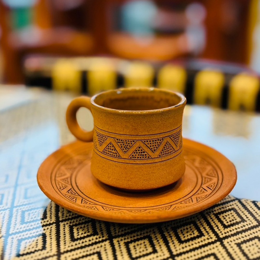 部落陶刻纹杯盘组 - 咖啡杯/马克杯 - 陶 