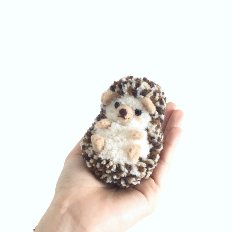 手工刺猬毛线球公仔挂饰 羊毛毡 - 钥匙链/钥匙包 - 羊毛 咖啡色