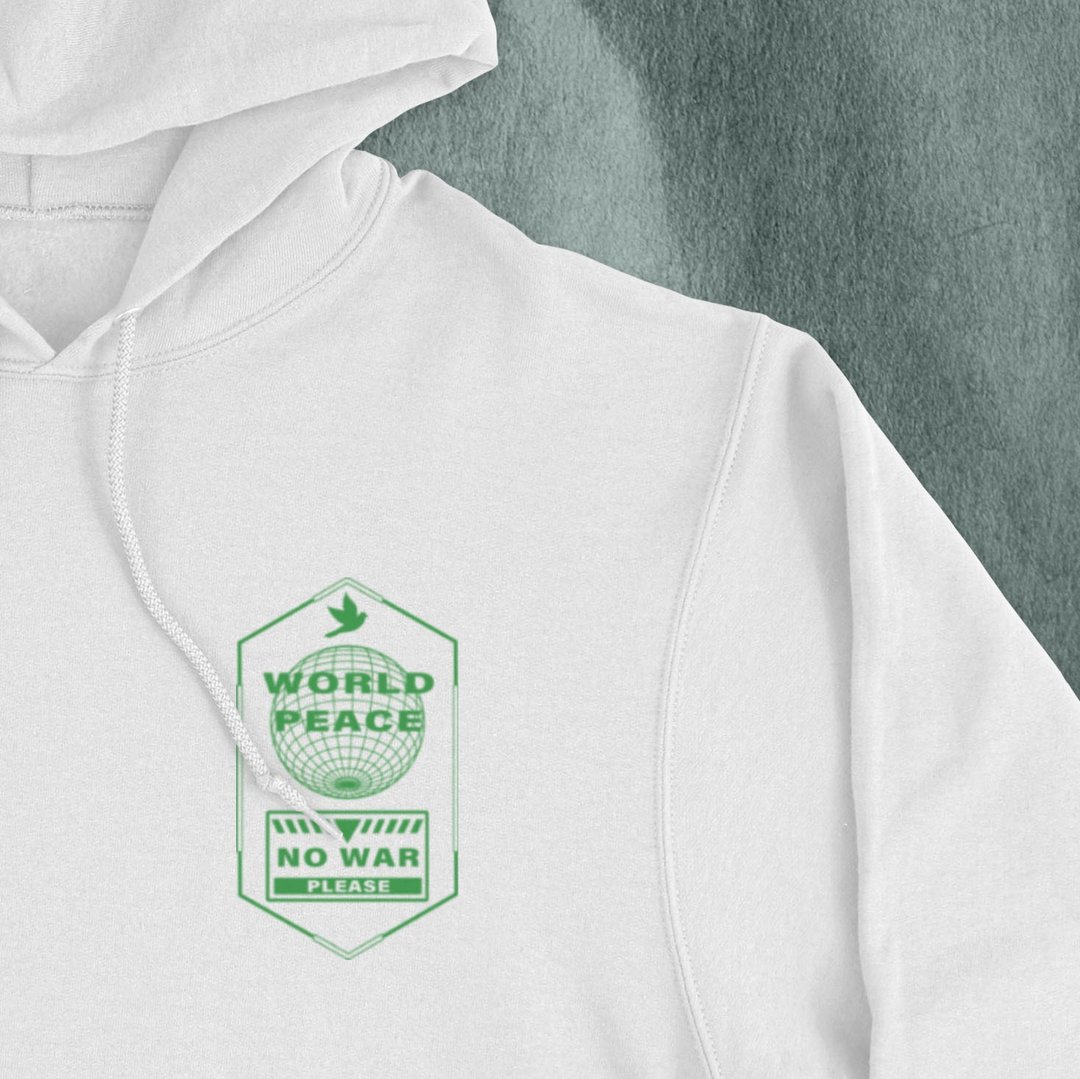 世界和平 World Peace 帽T 白色 中性休闲 定制 送礼 - 中性连帽卫衣/T 恤 - 棉 白色