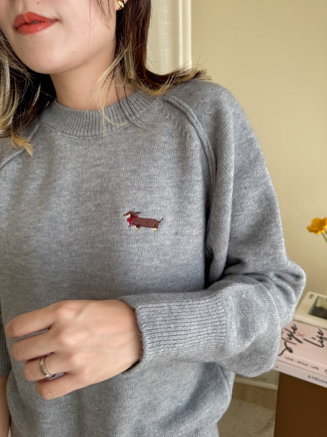 Sweater 毛衣 (grey) Dachshund 腊肠犬 - 女装针织衫/毛衣 - 聚酯纤维 灰色