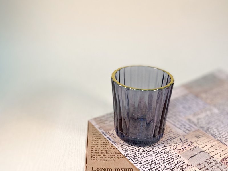 【限量烛杯定制】75ml灰蓝镶金条纹杯(可选精油)/情人节礼盒 - 蜡烛/烛台 - 玻璃 