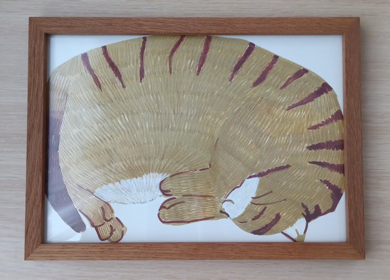 插图 Nekobiyori（猫的节日） 棕色虎斑猫 木制画框 包邮 日式挂画 - 海报/装饰画/版画 - 木头 咖啡色