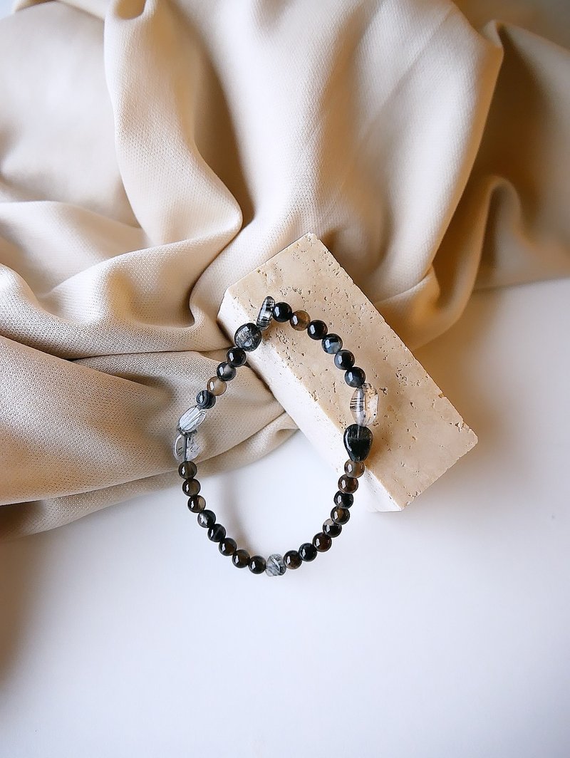 黑玛瑙/黑发晶 - 避邪平安除压力招财运提升运势对应海底轮 - 手链/手环 - 水晶 黑色