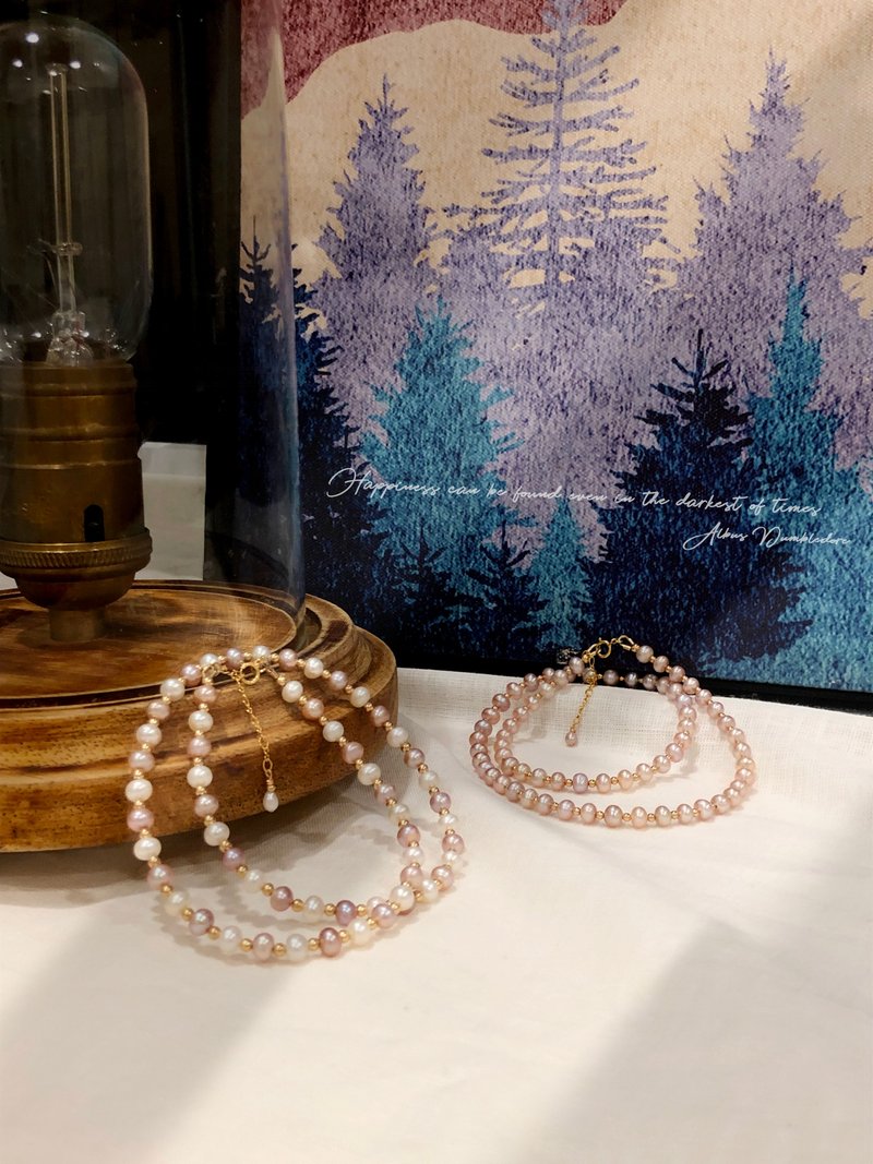 夏日微风系列-14KGF珍珠锁骨链 - 项链 - 珍珠 