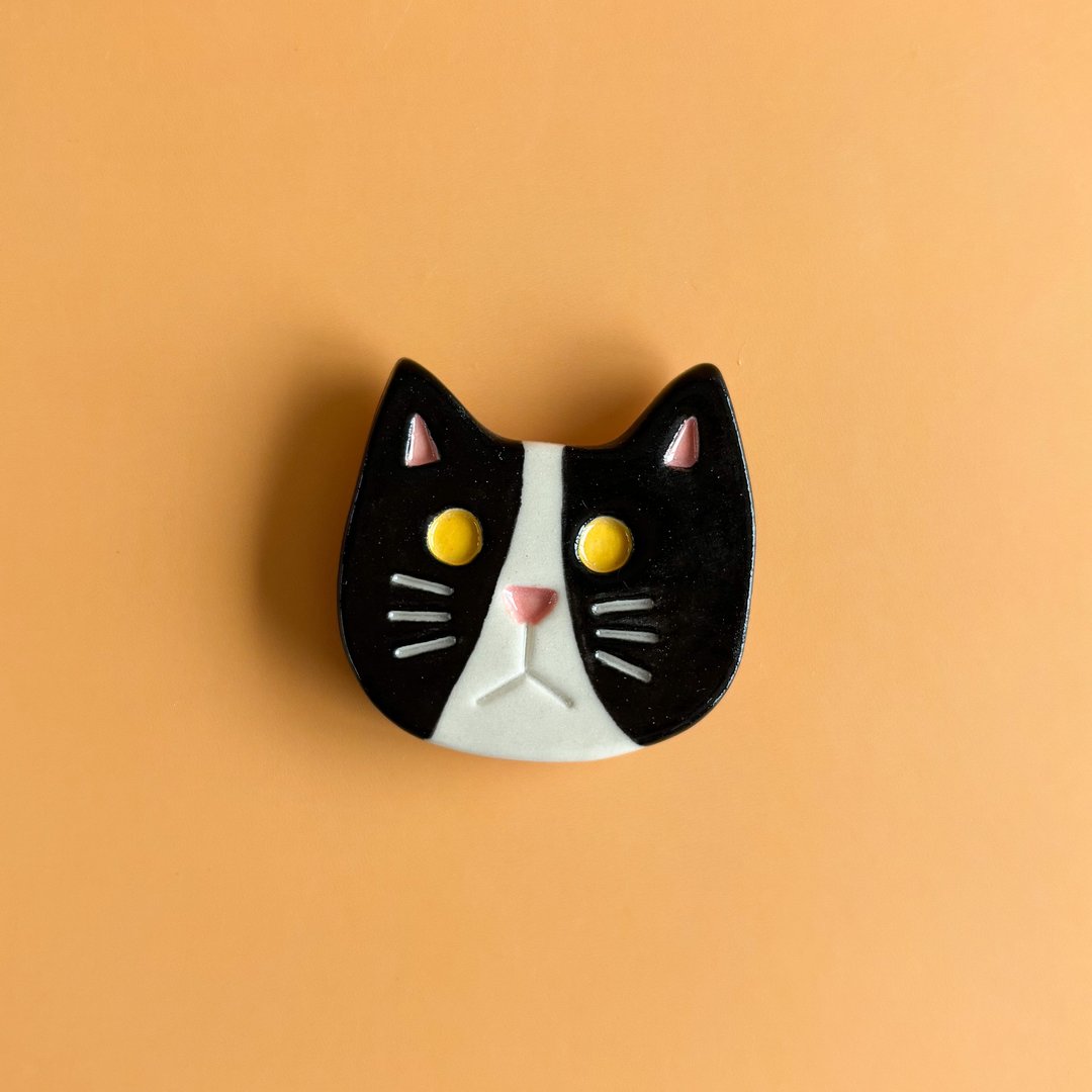 陶瓷猫磁铁 - 冰箱贴/磁贴 - 陶 黑色