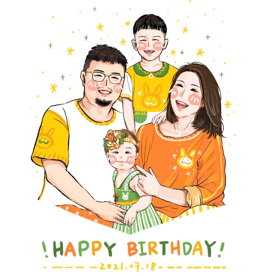 【全家福定制化似颜绘】可爱腮红简约风 全家福 生日礼物 满月纪 - 电子手绘真人画像/绘画/插画 - 其他材质 