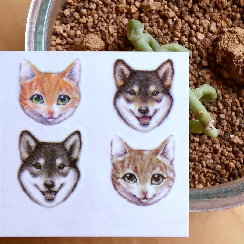 手绘水彩迷你猫咪小狗刺青纹身贴纸可爱黑柴犬秋田犬主子猫奴狗奴 - 纹身贴 - 纸 多色