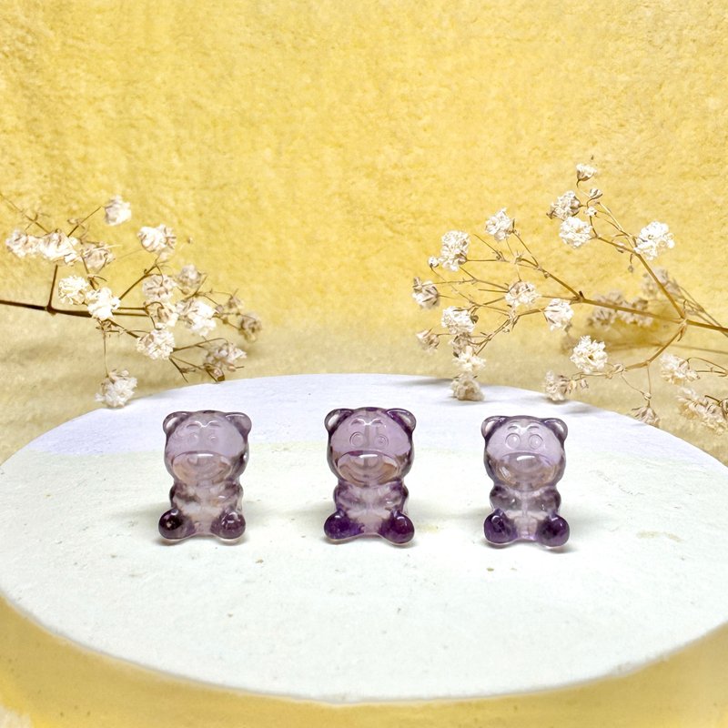 天然紫水晶草莓熊项链/手珠 可爱造型雕刻矿石饰品 - 手链/手环 - 水晶 紫色
