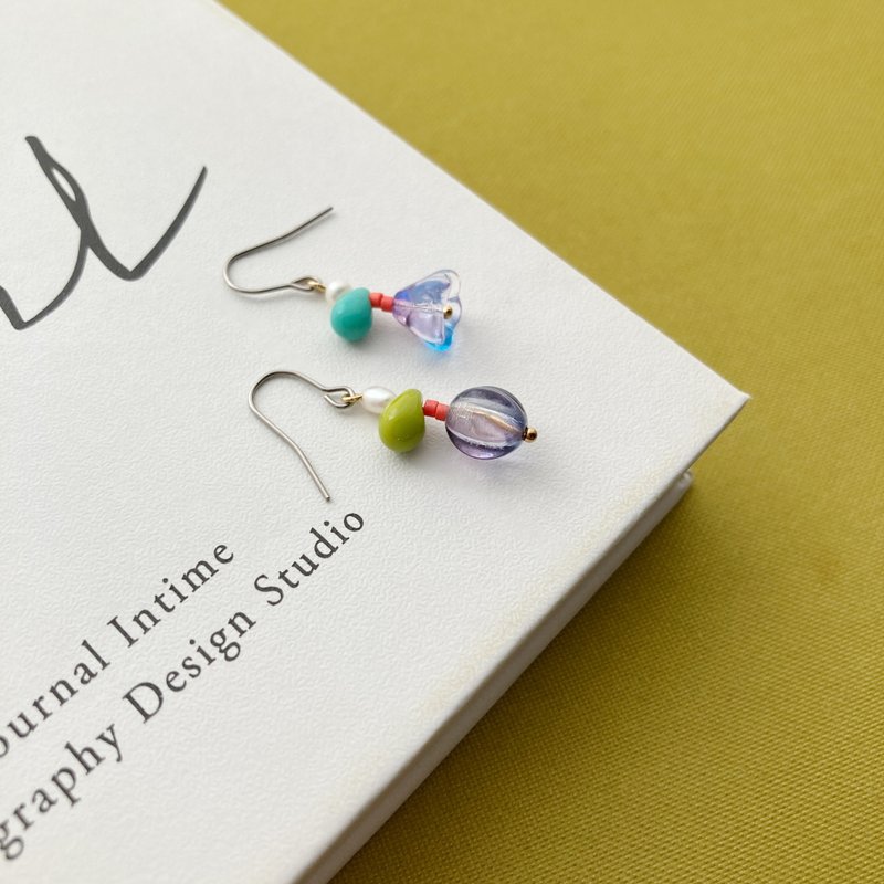 【 花点子 V 】天然石耳环 - 耳环/耳夹 - 玻璃 紫色