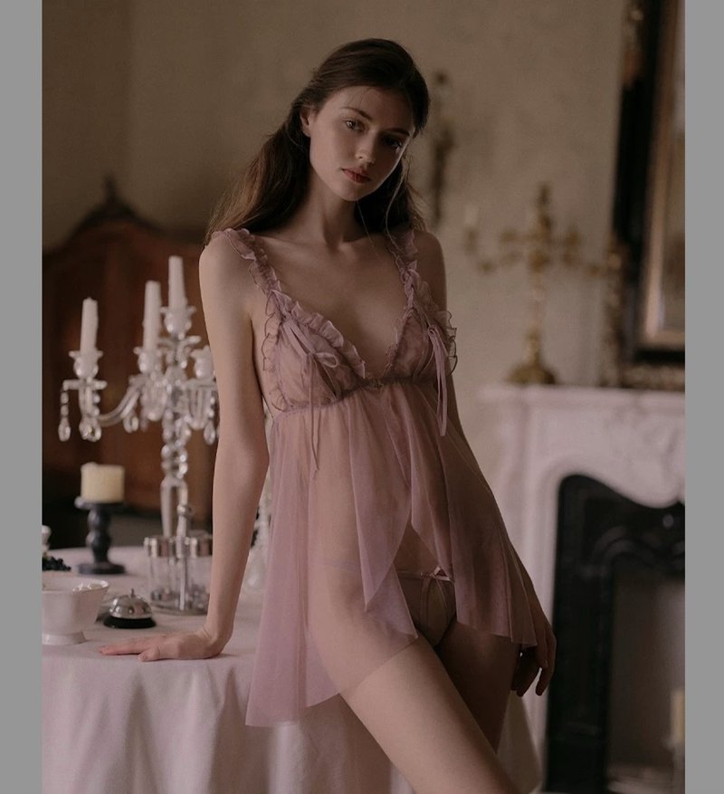 薄纱荷叶边迷你连身裙 - 居家服/睡衣 - 其他材质 