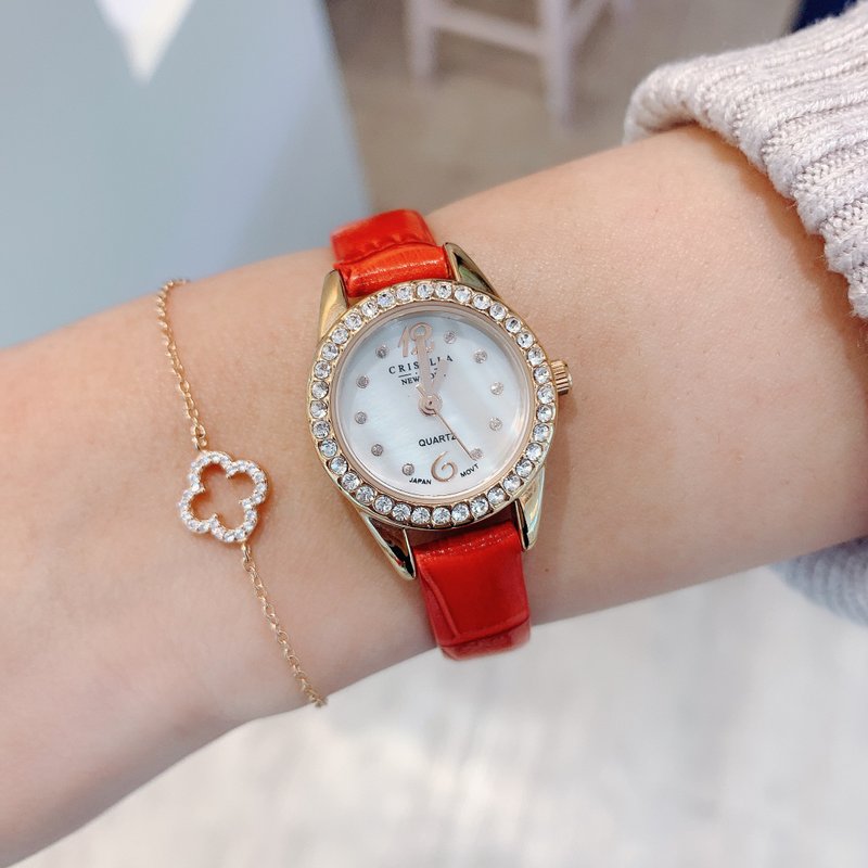 时尚纹理牛皮锆石女士手表 - 女表 - 其他金属 多色