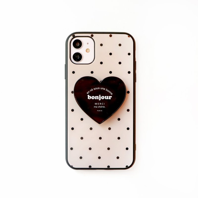 伯爵点点玻璃爱心支架手机壳 - 手机壳/手机套 - 塑料 黑色