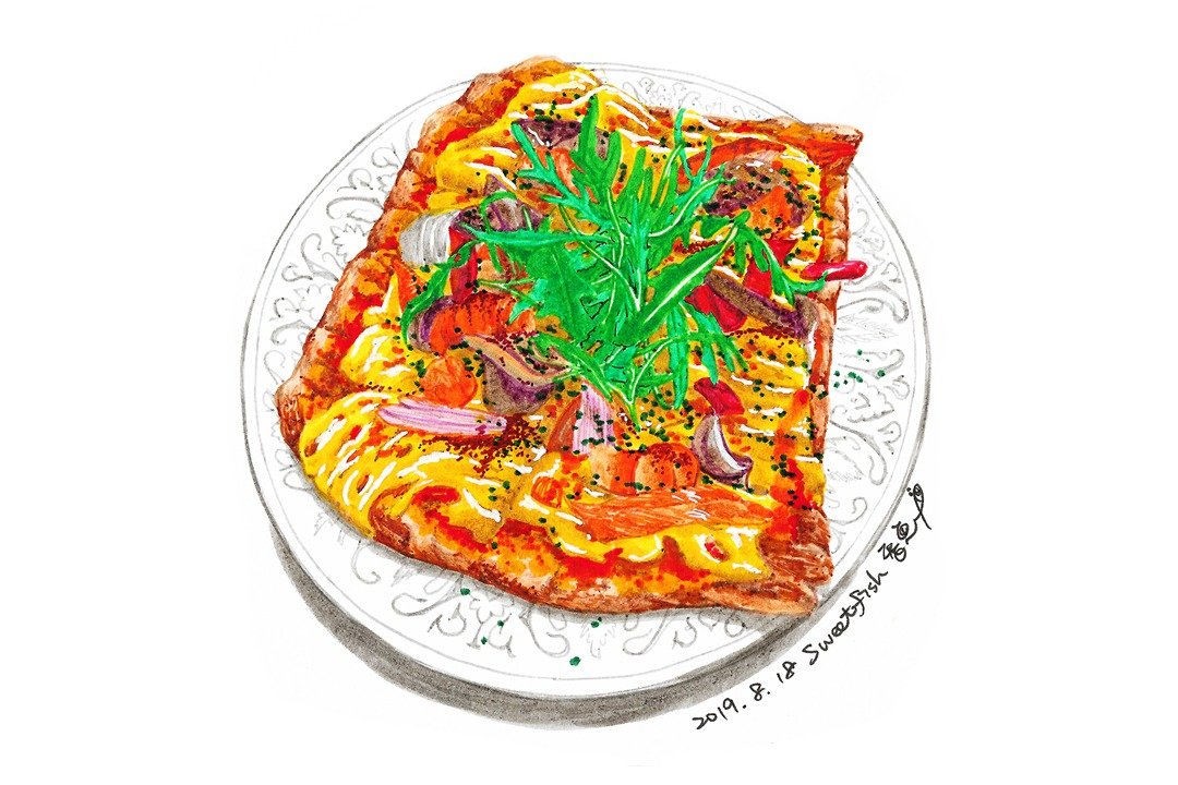 罗马式海鲜披萨－美食明信片/食物明信片/美食卡片/食物卡片 - 卡片/明信片 - 纸 橘色