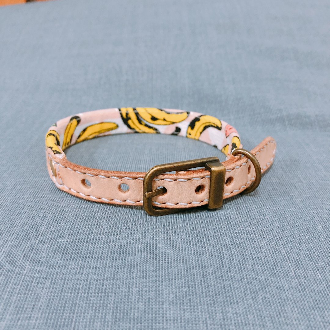 狗 大猫 S号 项圈 仲夏水果派对 西瓜 香蕉 帆布 附铃铛 - 项圈/牵绳 - 棉 
