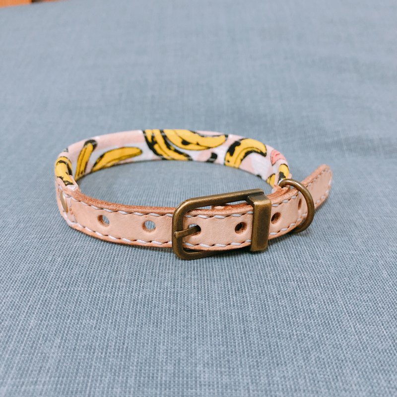 狗 大猫 S号 项圈 仲夏水果派对 西瓜 香蕉 帆布 附铃铛 - 项圈/牵绳 - 棉．麻 