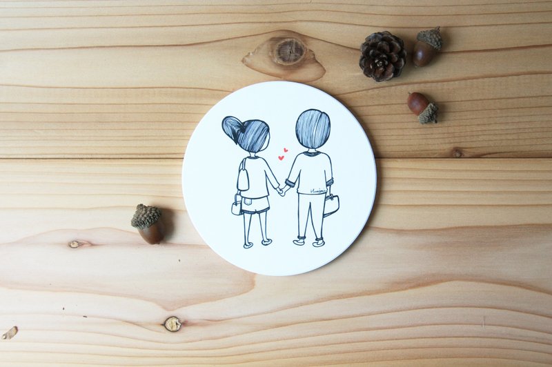  插画吸水杯垫- 只想跟你在一起 - 杯垫 - 陶 白色