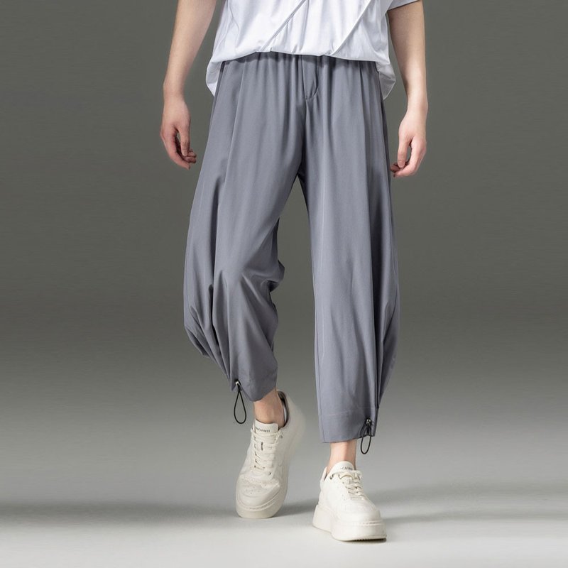 品立夏季宽松黑色九分裤男士休闲束脚裤子 - 男士长裤 - 棉．麻 灰色